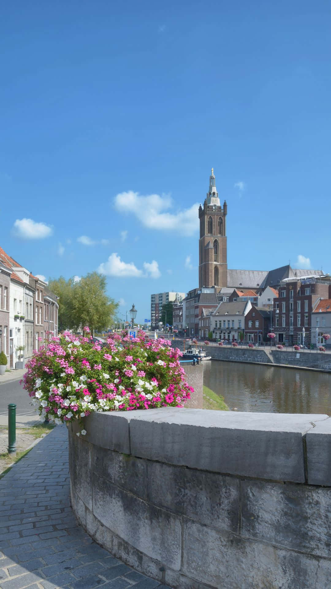 Roermond Elvefront Og Historisk Tårn Bakgrunnsbildet