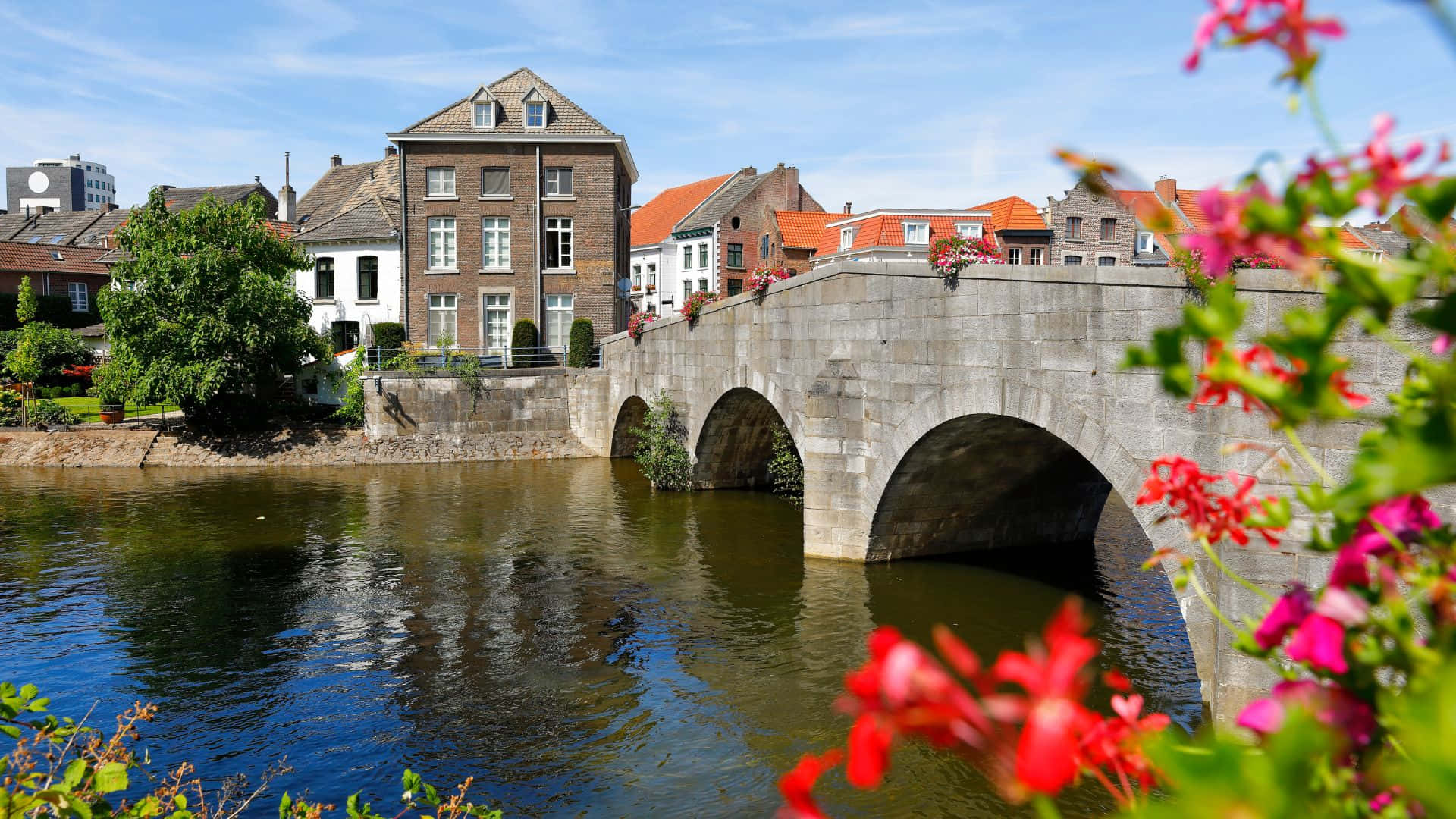 Roermond Steinbro Elveutsikt Bakgrunnsbildet