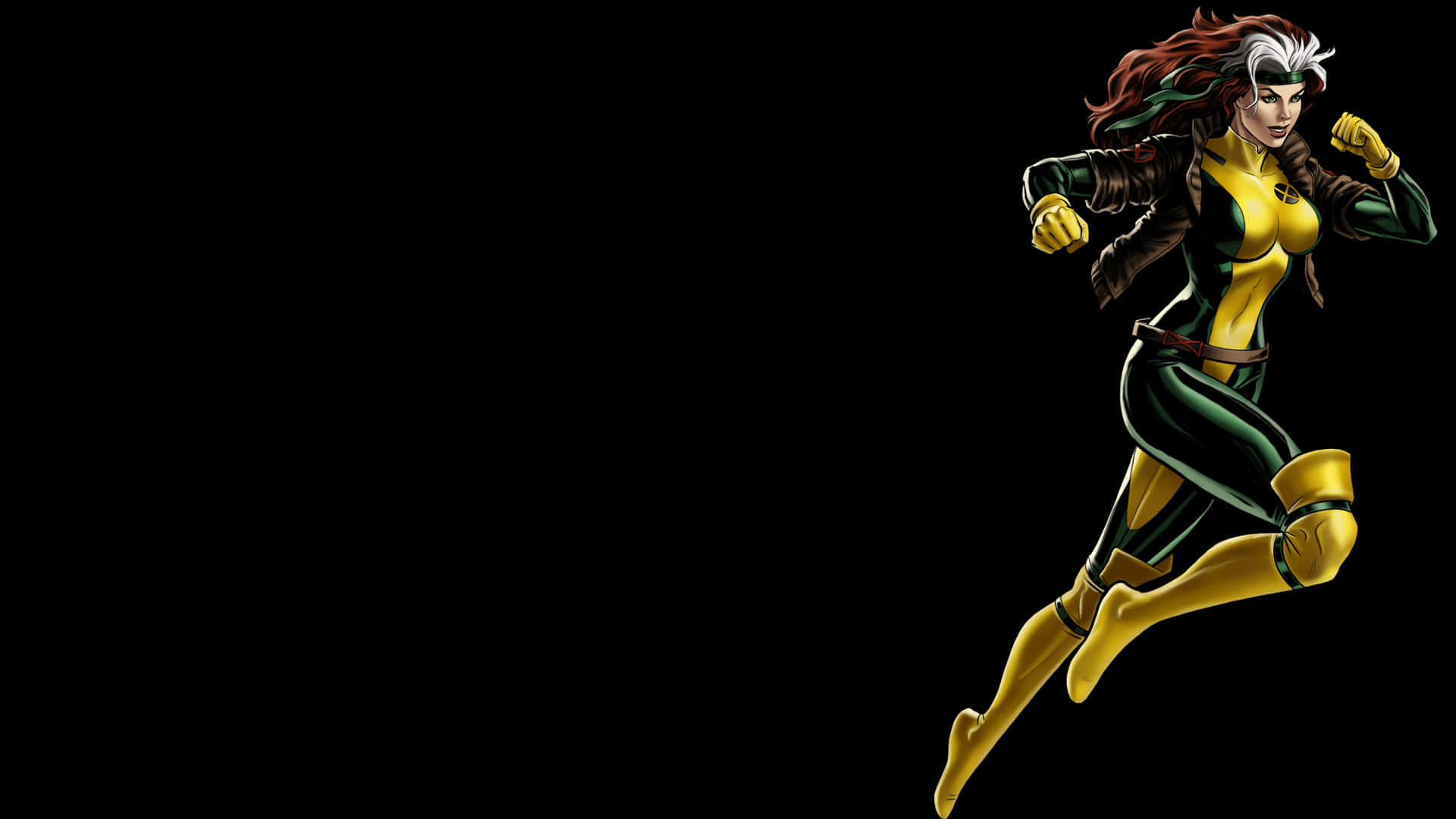 A Female Superhero In Yellow And Green Costume Running Wallpaper