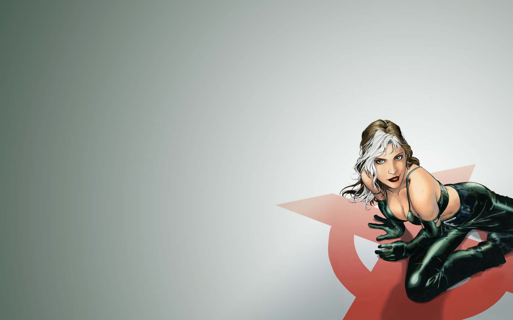 A Woman In Black Leather And A Red Star Wallpaper