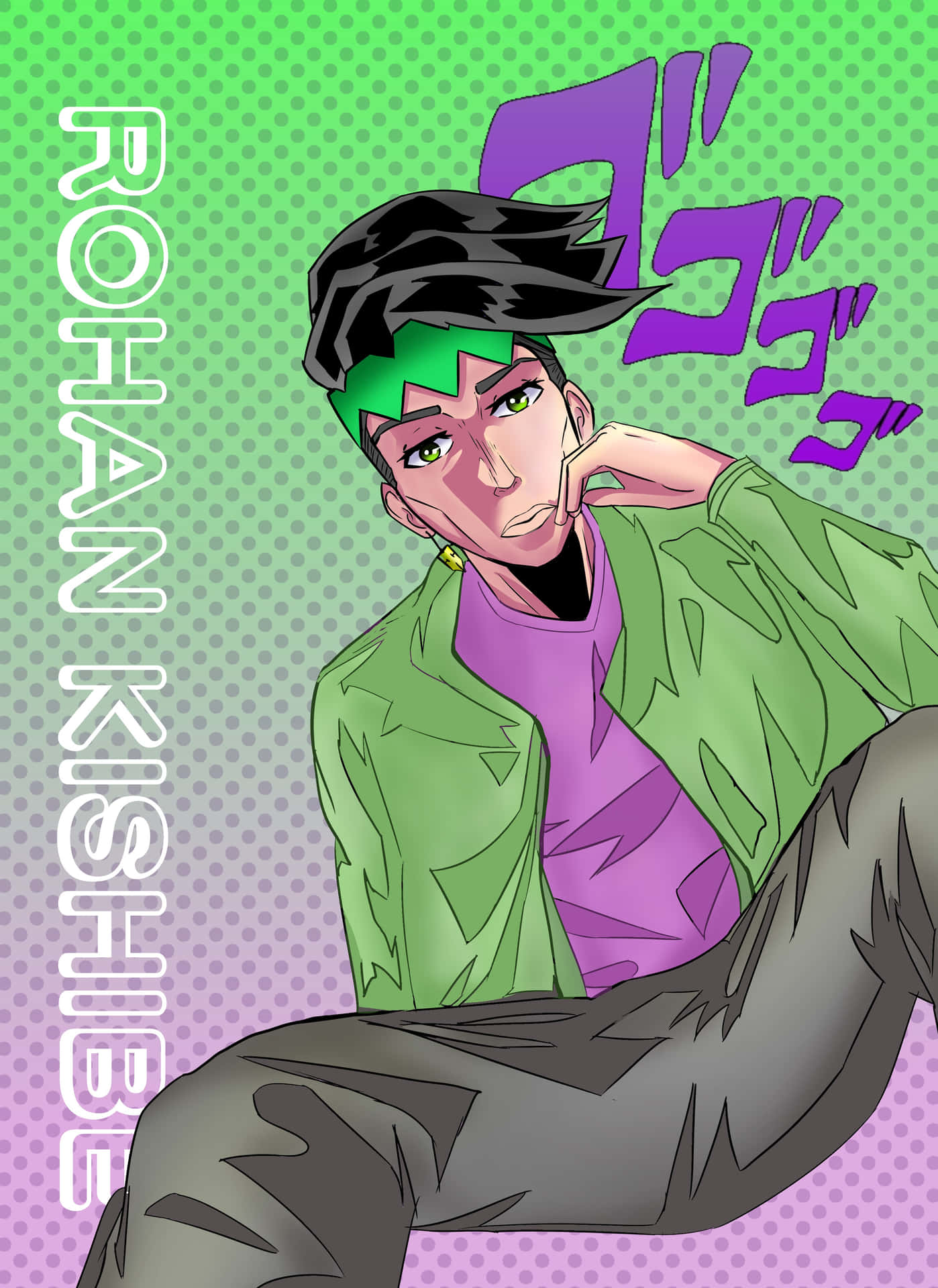 Rohan Kishibe striking a pose in his vibrant outfit Wallpaper