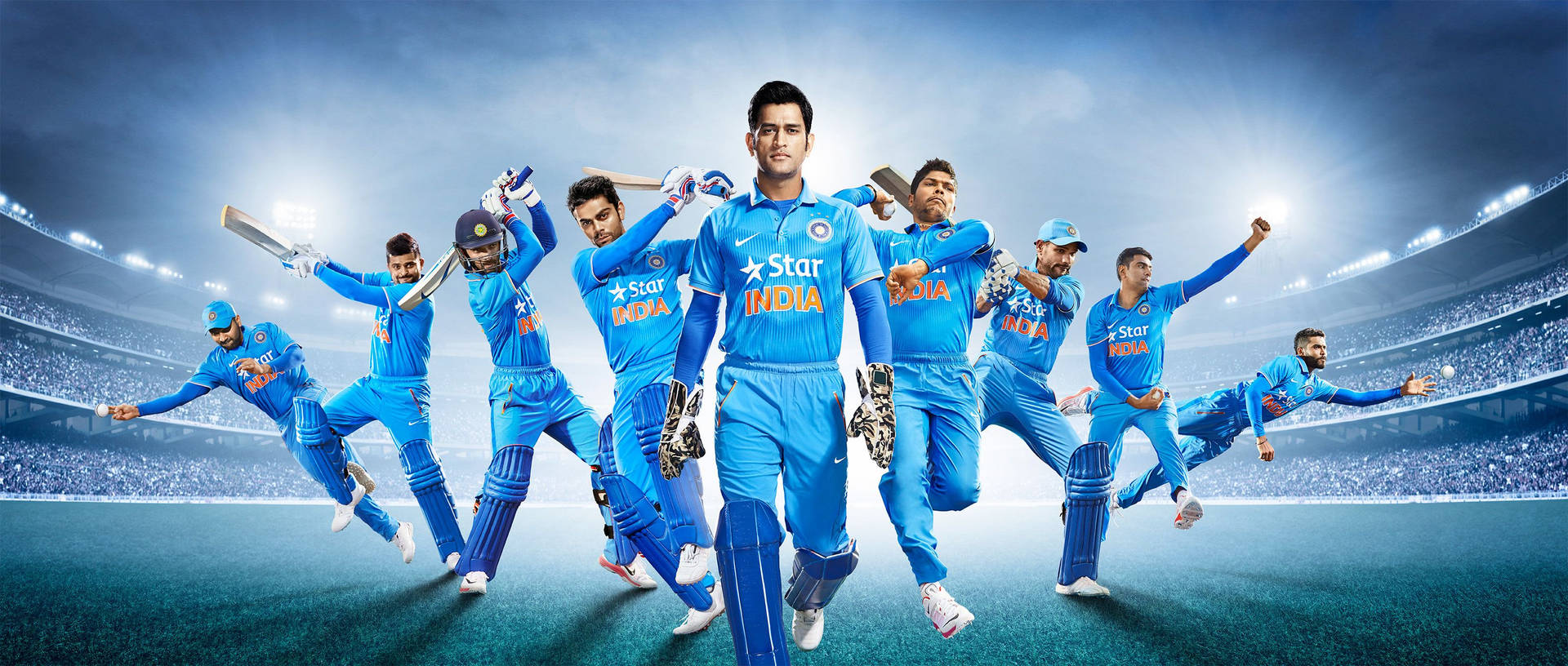 Rohitsharma Mit Indischen Cricketspielern Wallpaper