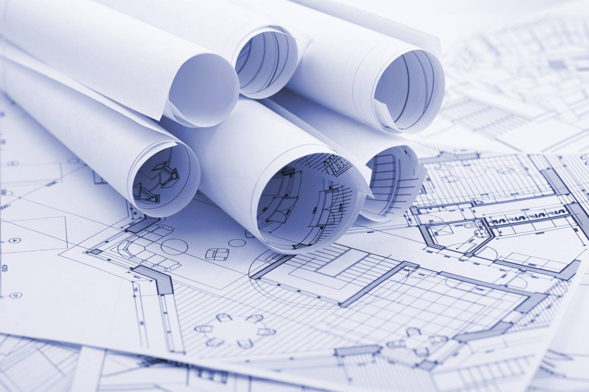 Rolled Blueprints For Construction Wallpaper