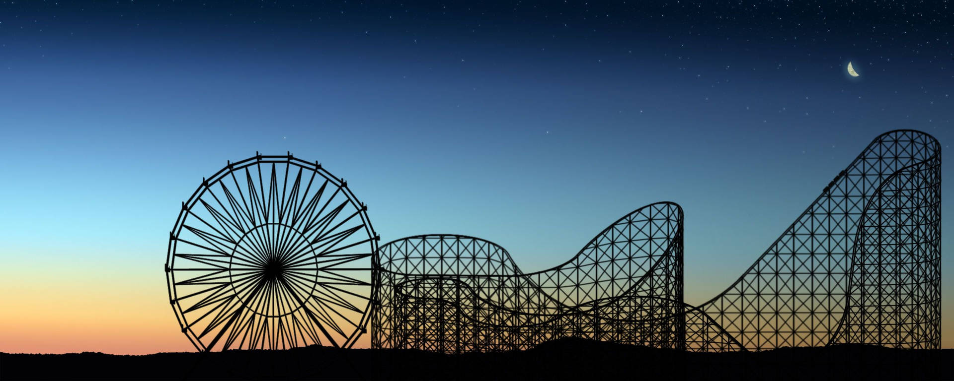 Roller Coaster And Ferris Wheel Silhouettes Wallpaper