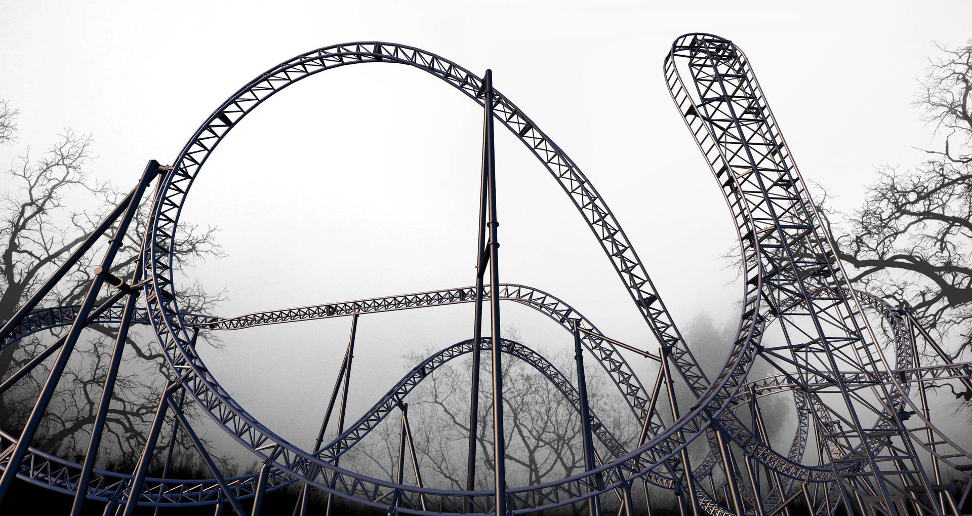 Roller Coaster With Eerie Dead Trees Wallpaper