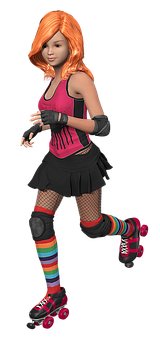 Roller Skating Girl3 D Character PNG