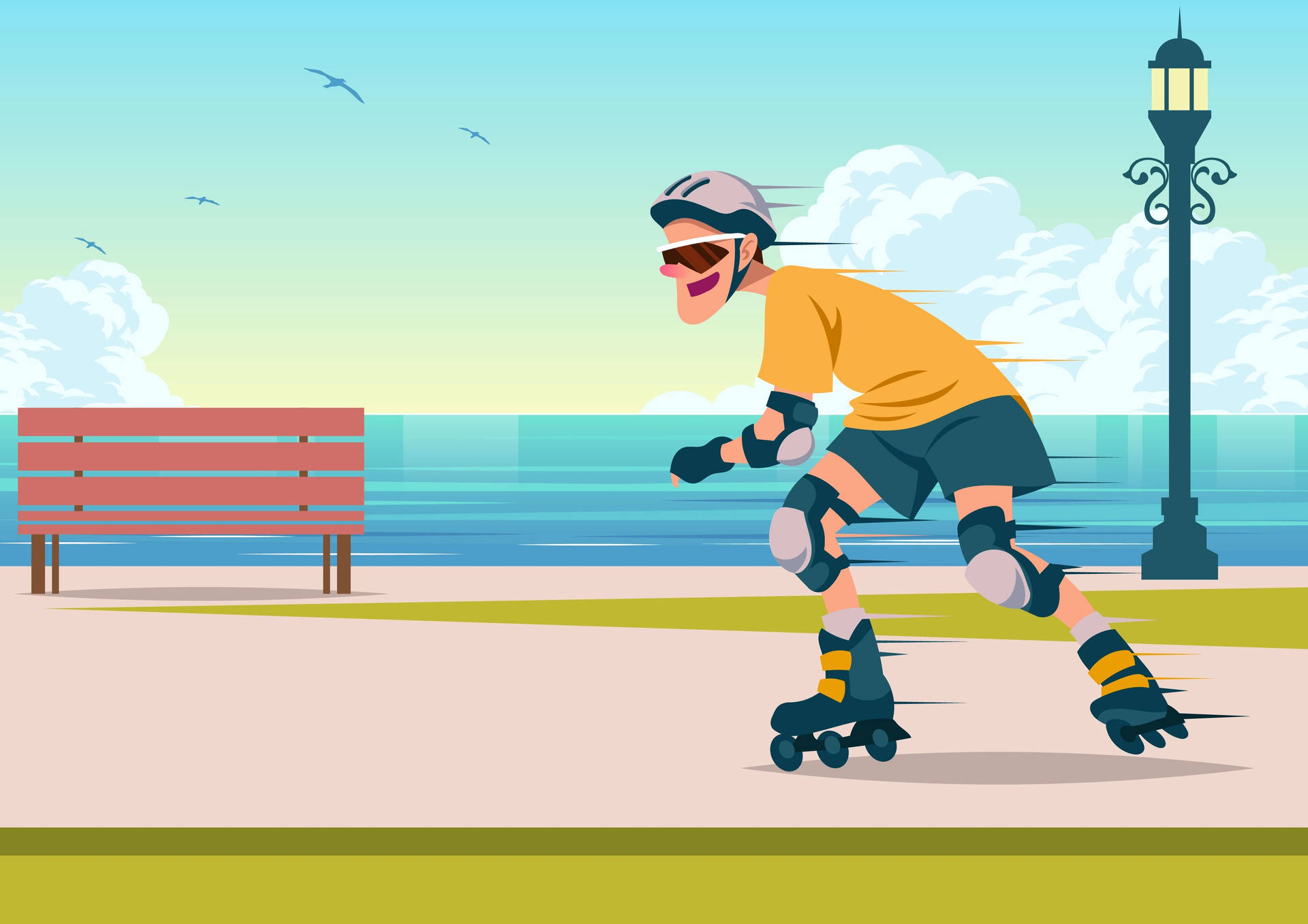 Rollerblading Colorful Graphic Art Wallpaper