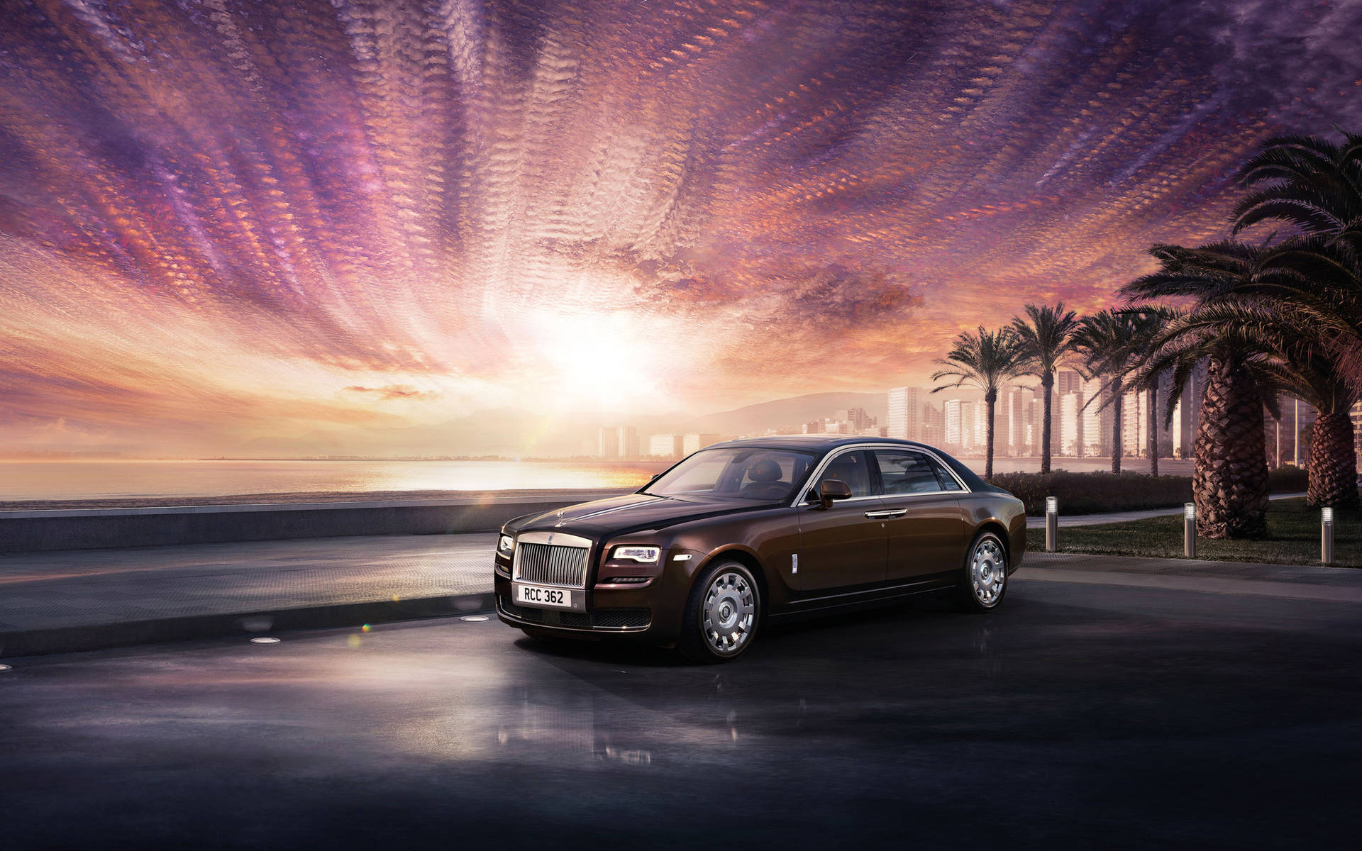 Rolls-Royce 4K Ghost Sunset Sky Wallpaper