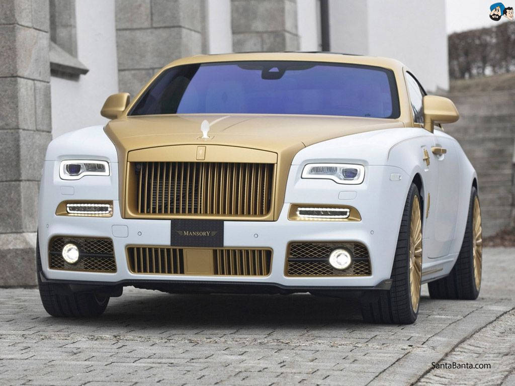 Rolls Royce Murværk Guld Og Hvid Wallpaper