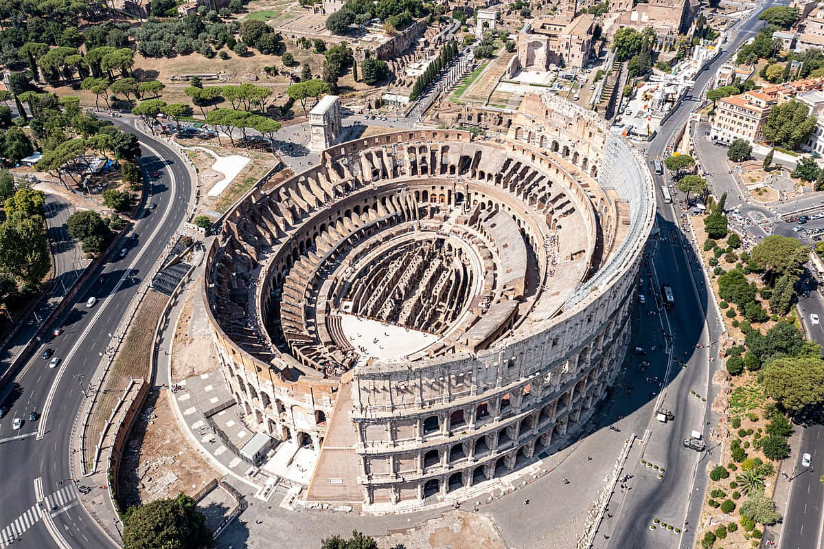 aerial view of the colosseum