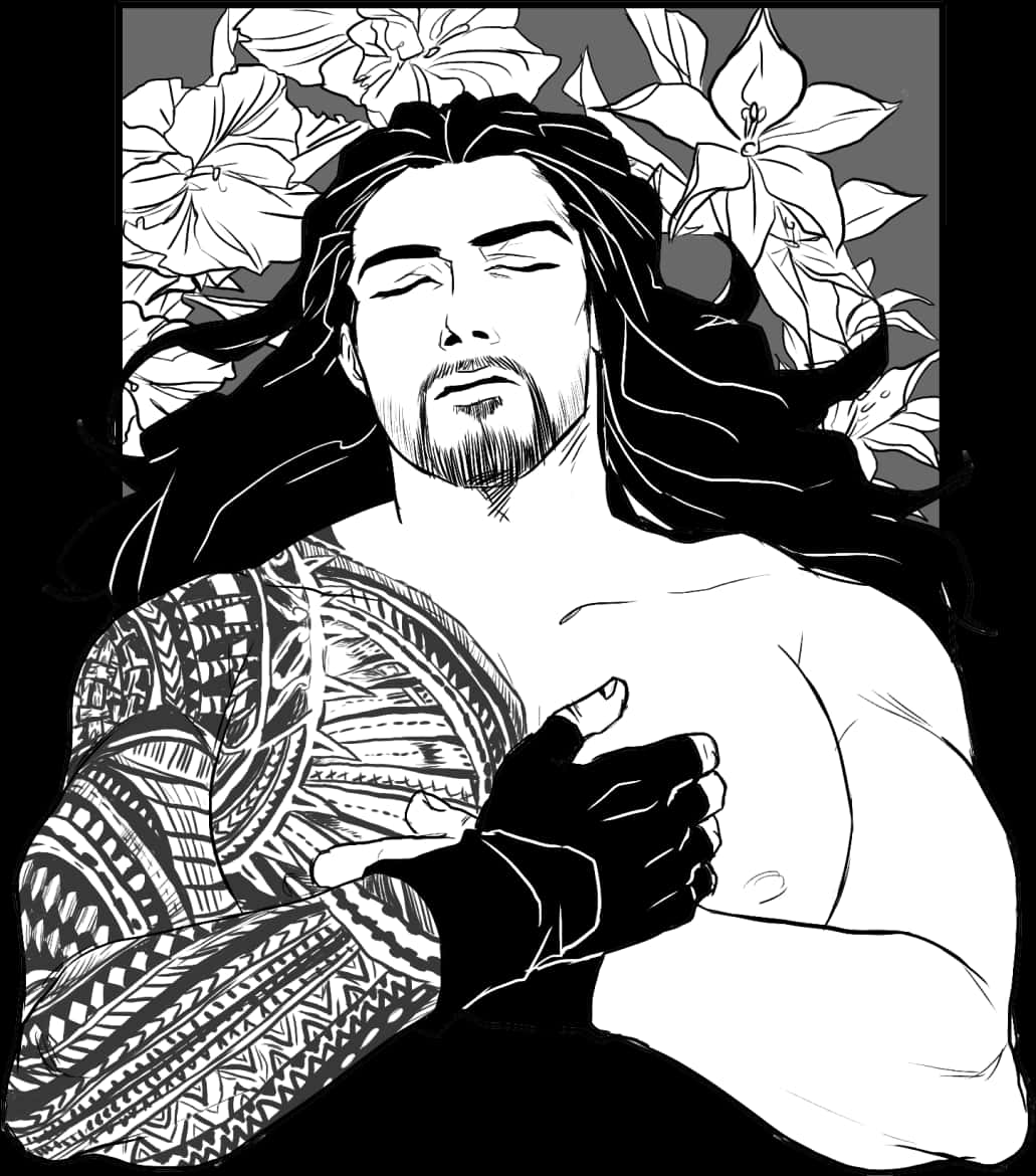 Roman Reigns Blackand White Illustration PNG