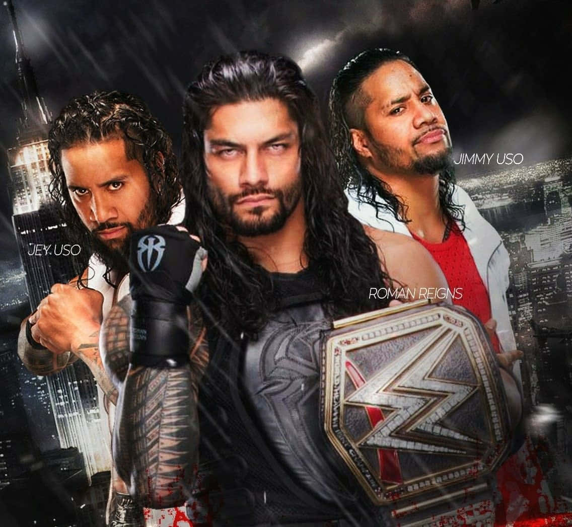 Roman Reigns With Jimmy And Jey Uso Wallpaper