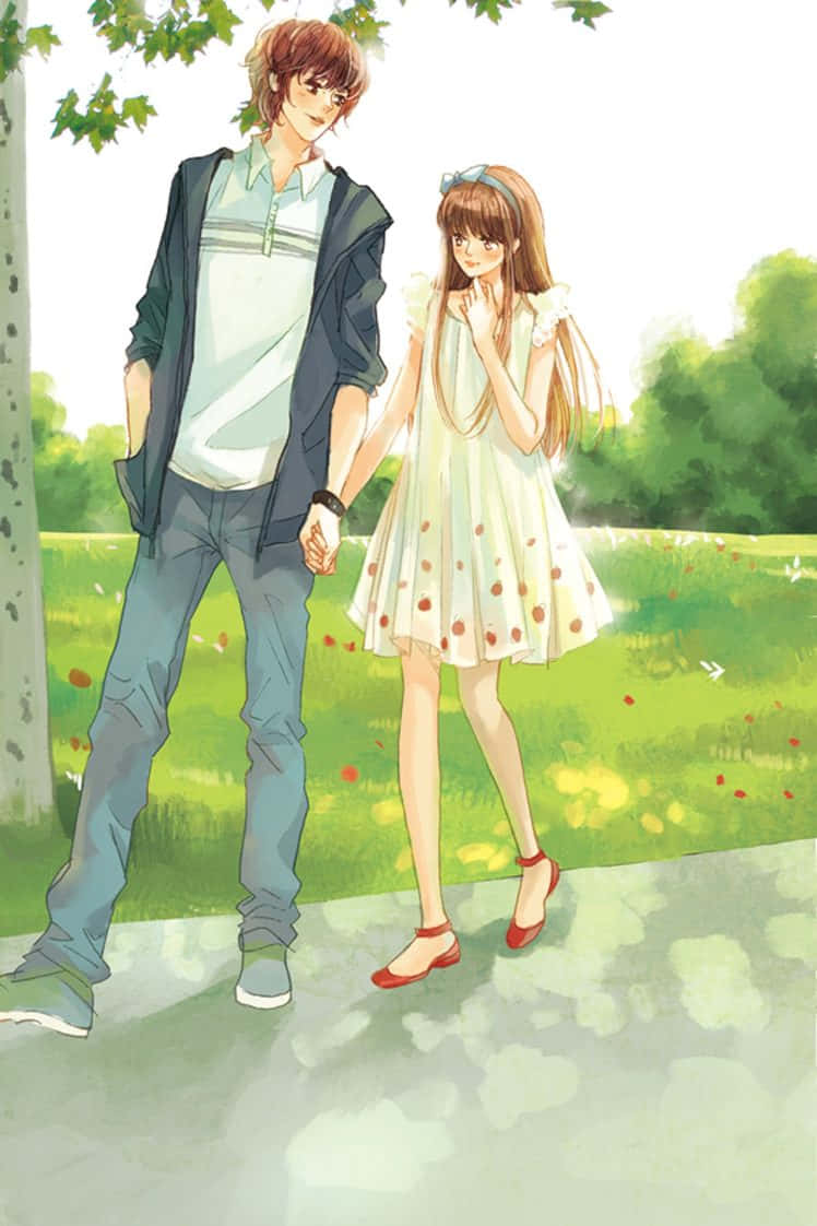 Download Romance Anime Couple Holding Hands Under Tree Wallpaper |  