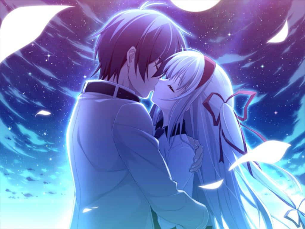 Download Romance Anime Couple Kissing And Hugging Wallpaper 
