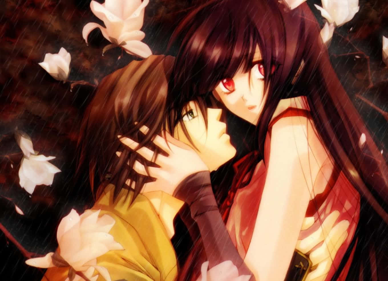 Romance Anime Couple While Raining Wallpaper