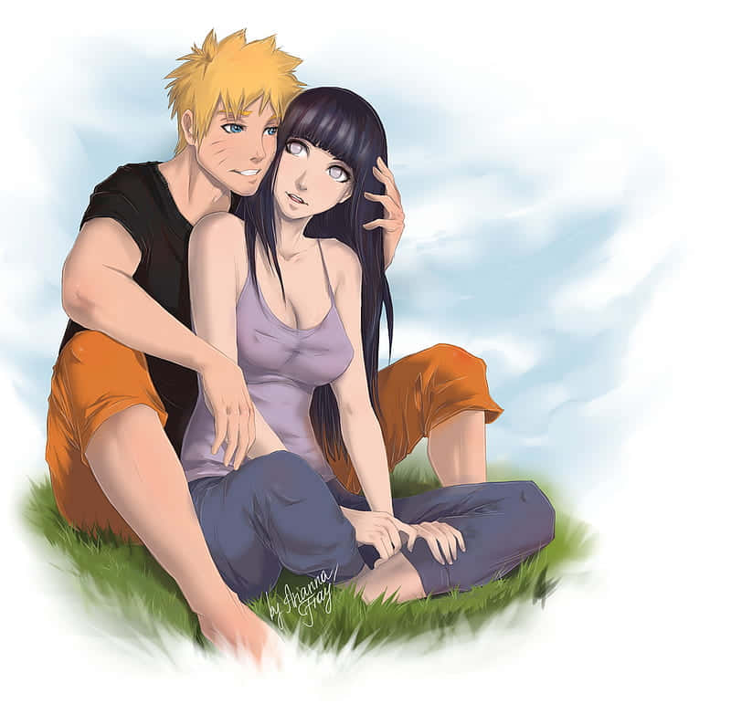 Romance Anime Naruto And Hinata Sitting Digital Art Wallpaper