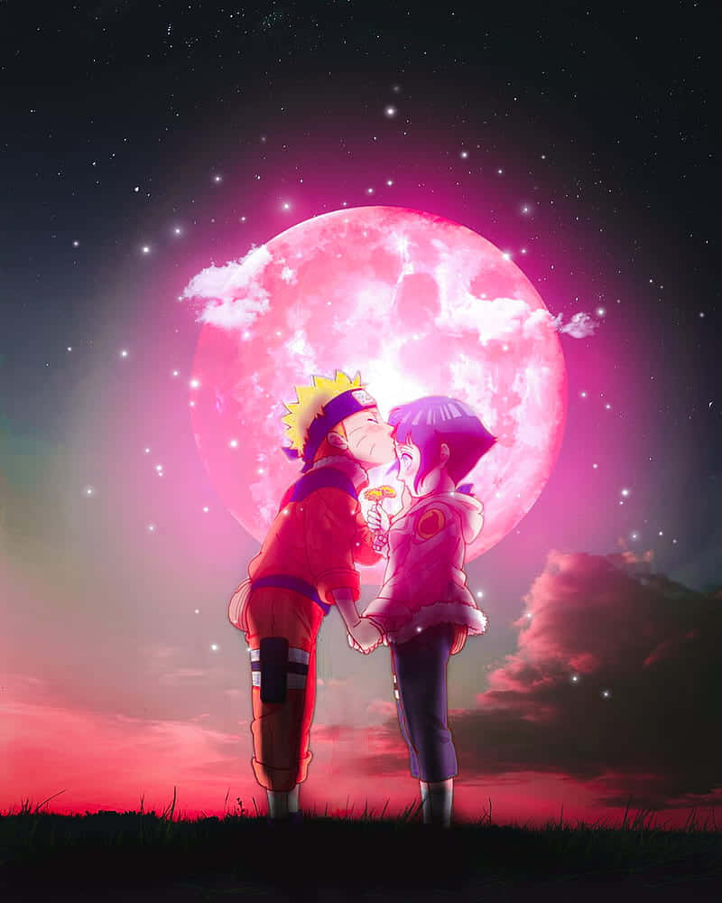 Romance anime Naruto kysse Hinata pink måne glitter tapet Wallpaper