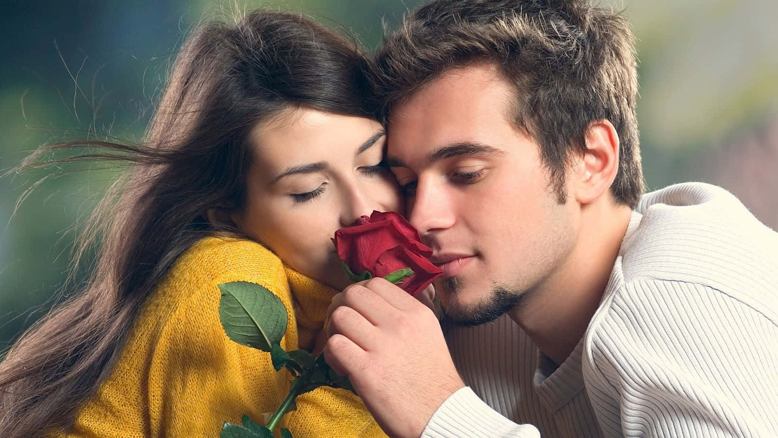 Couple Romance Smelling Rose Picture
