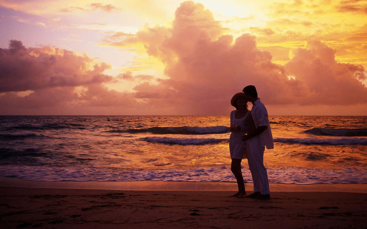 Couple Romance With Orange Cloudy Sky Picture