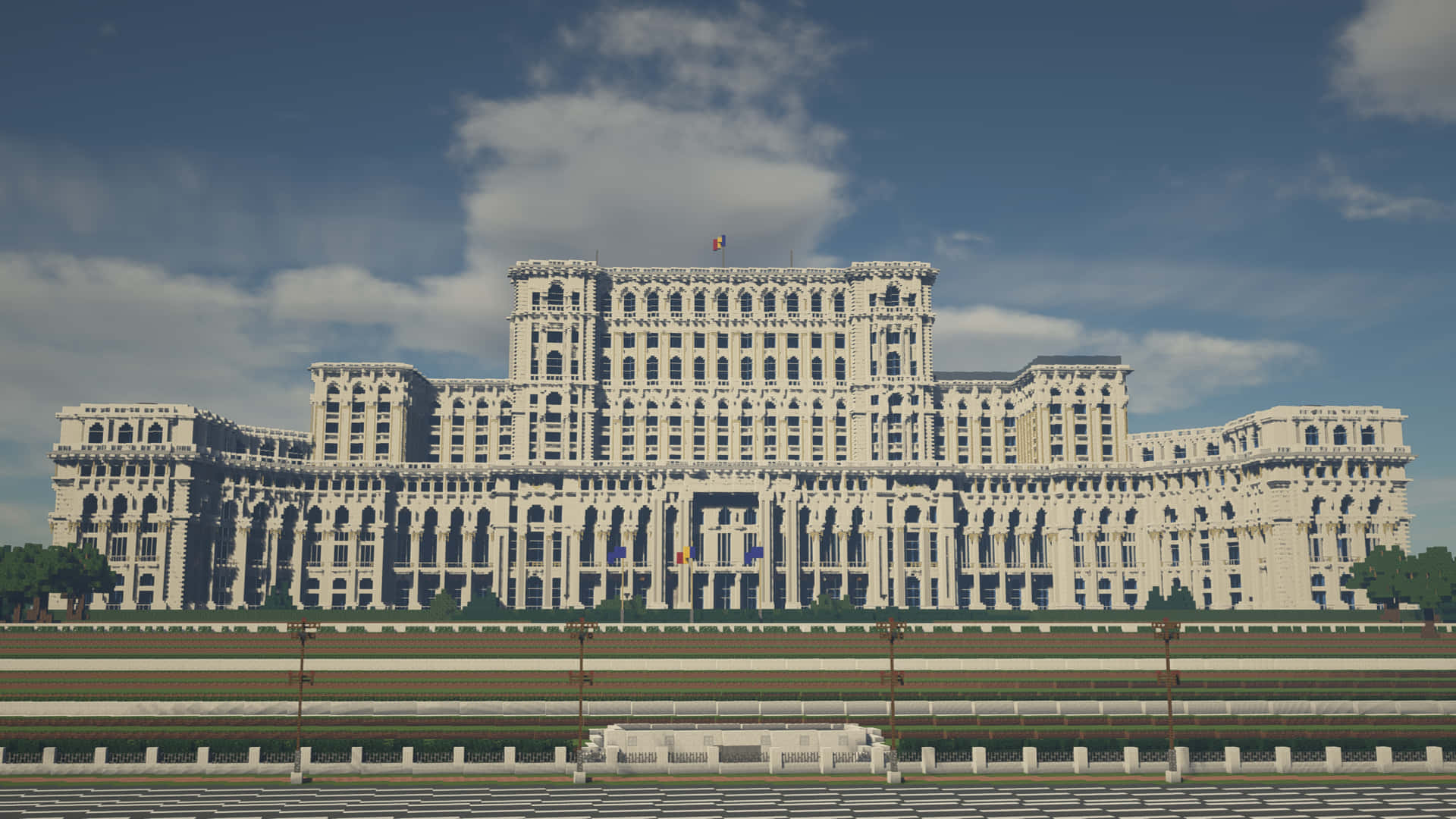 Edificiosdel Parlamento Rumano Recortados Contra Un Cielo Oscuro. Fondo de pantalla