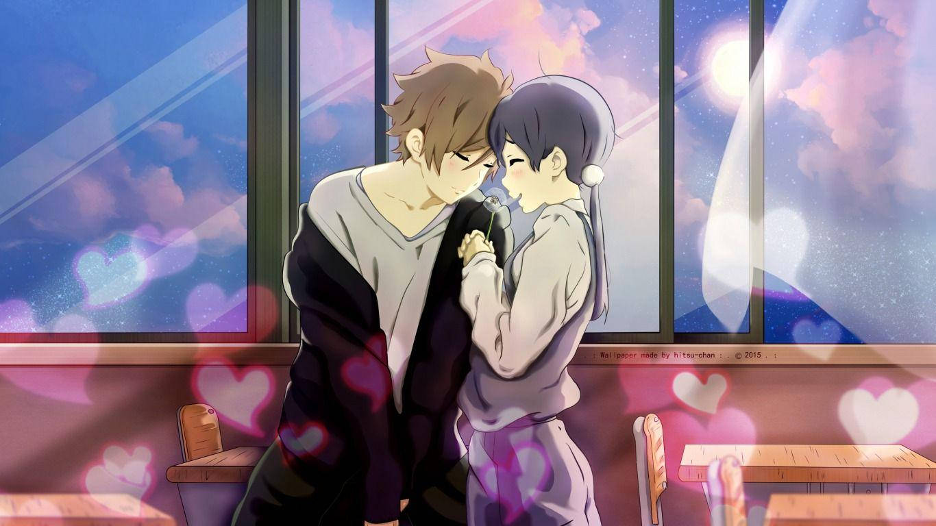 Romantic Anime Couple With Dandelion Background