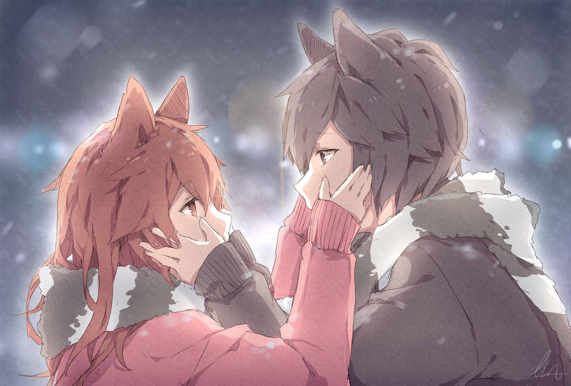 Romantic Anime Couples Animal Ears Wallpaper