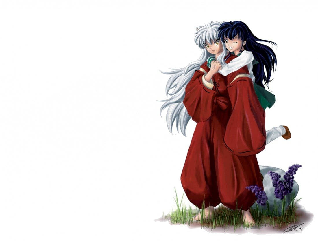 Download Romantic Anime Couples Kagome Winking Wallpaper 