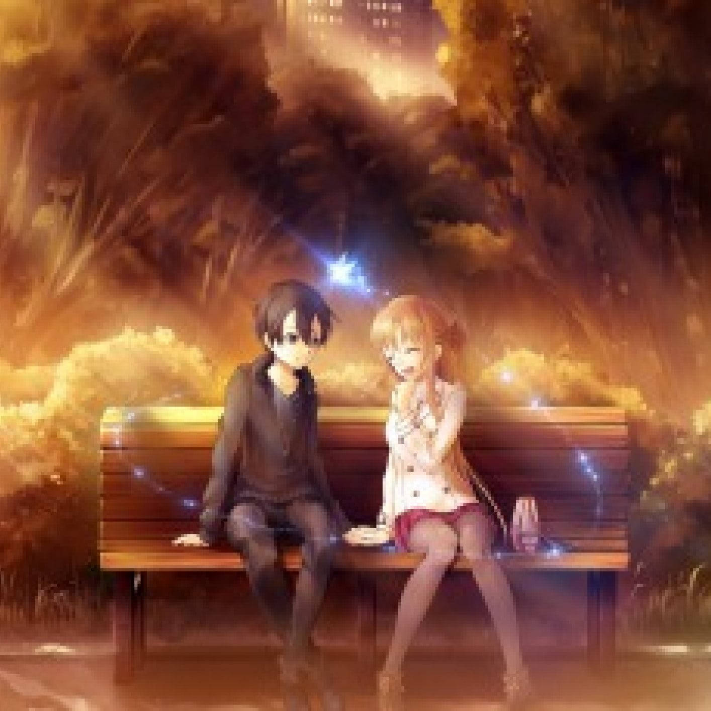 Download Romantic Anime Couples Kirito Asuna Bench Wallpaper |  
