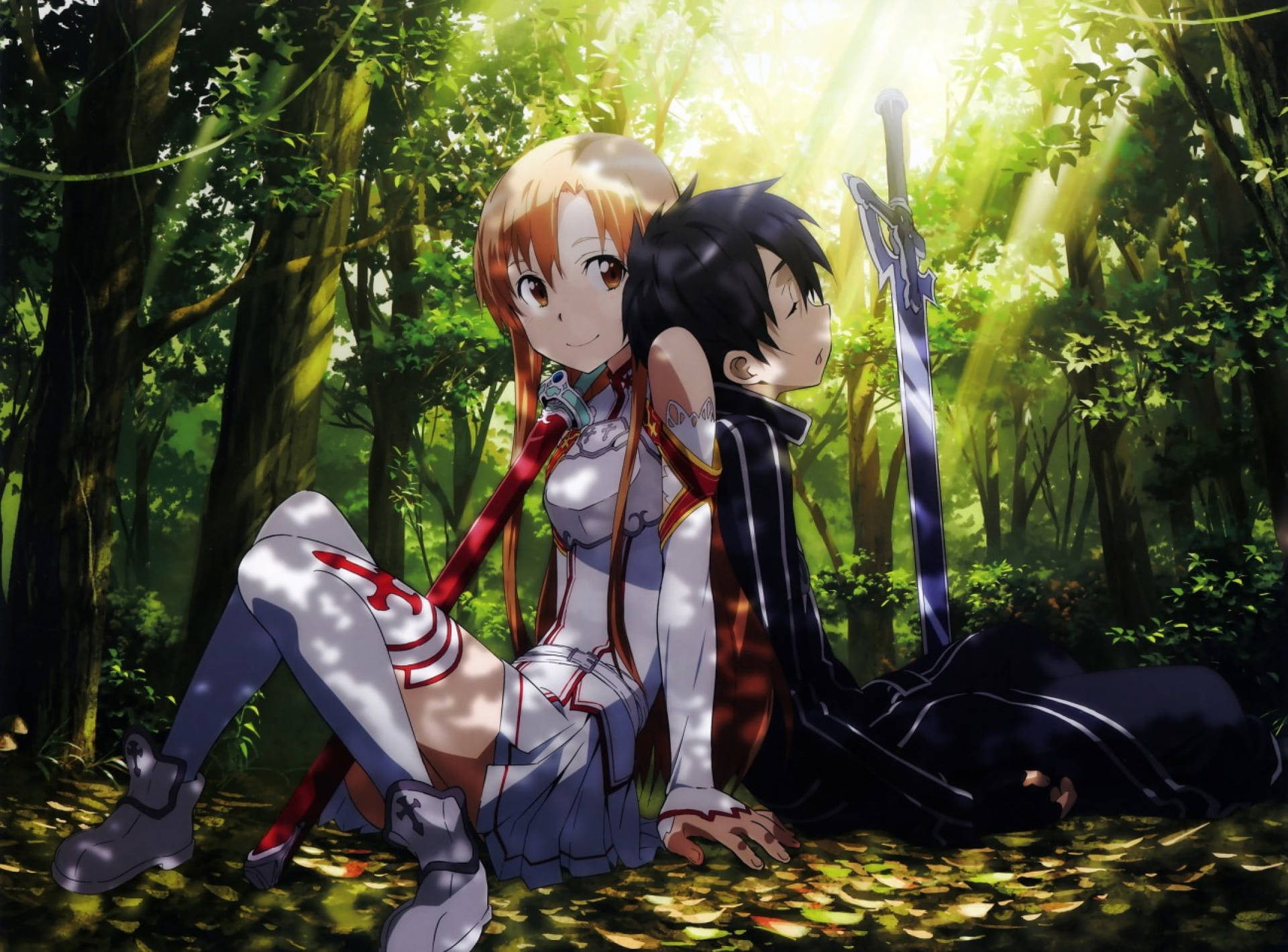 Romantischeanime-paare: Kirito Und Asuna Im Wald Wallpaper