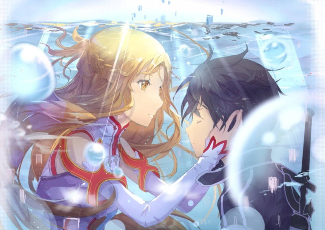 Romantiche Coppie Anime Kirito Asuna Tenere Il Viso Sfondo