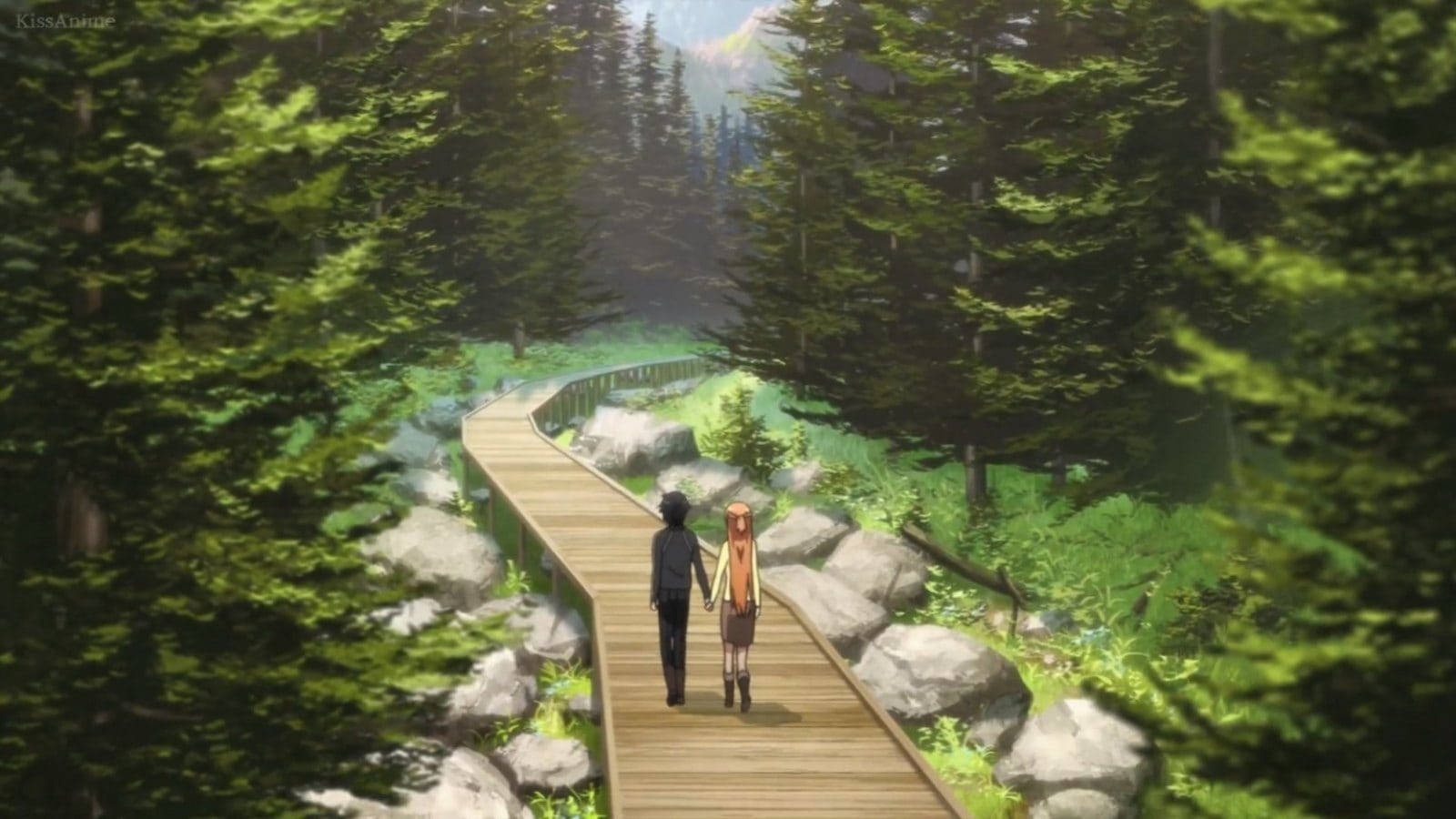 Romantiske animepar Kirito Asuna, der går en stjerneklar nat. Wallpaper