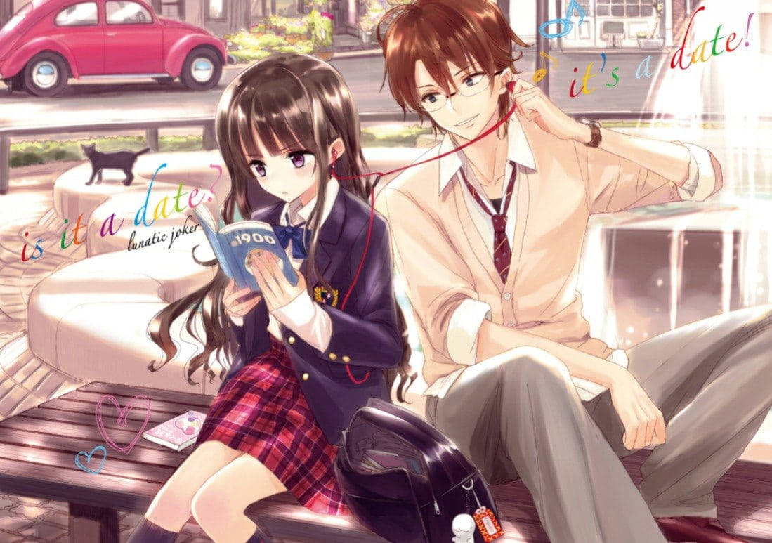 Romantic Anime Couples Reading Listening Music Wallpaper