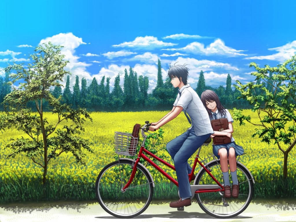 Romantic Anime Couples Riding Bicycle Wallpaper