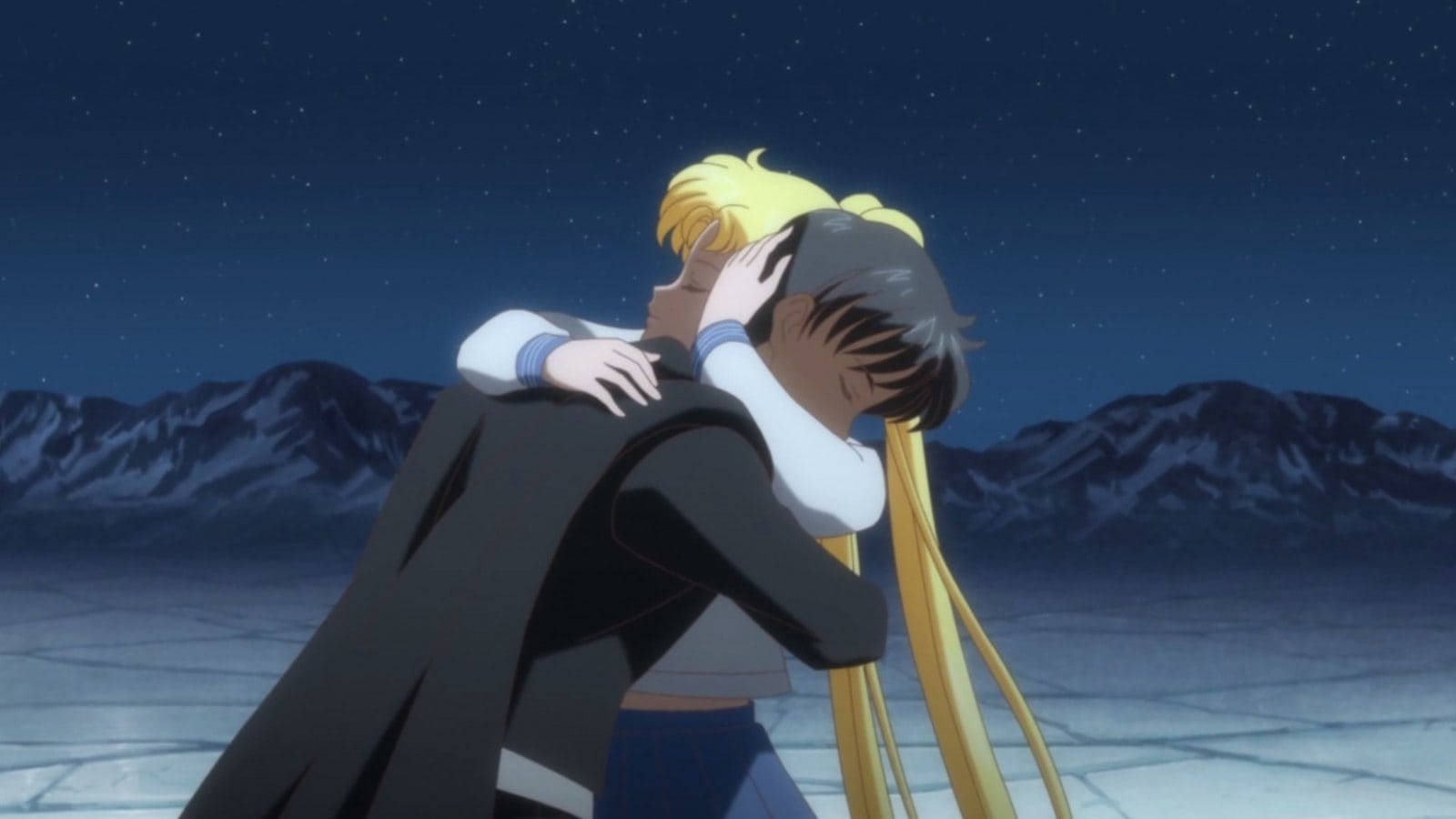 Anime Romantiche Coppie Usagi Abbraccio Sfondo