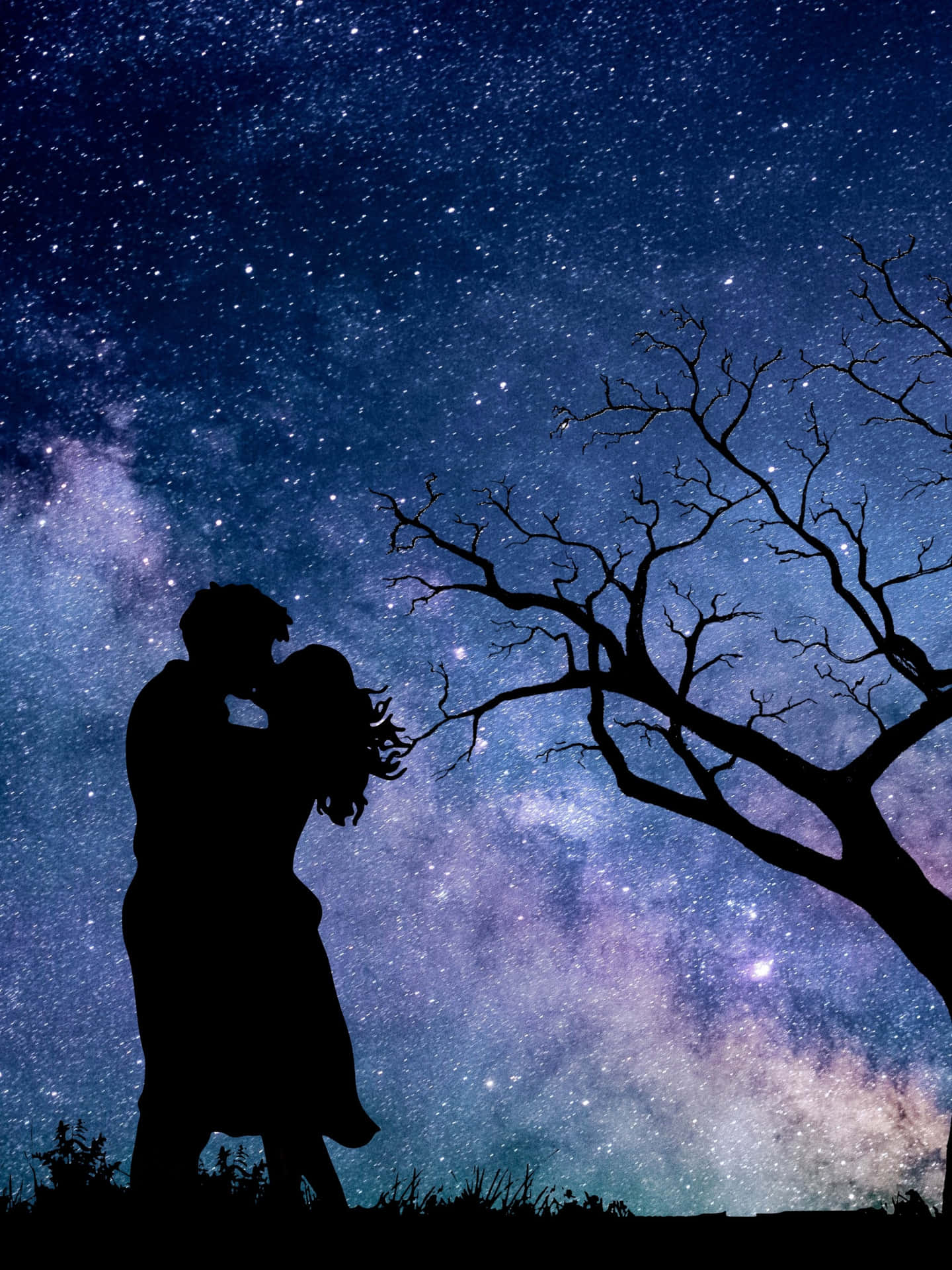 Couple With Galaxy Night Sky Romantic Background