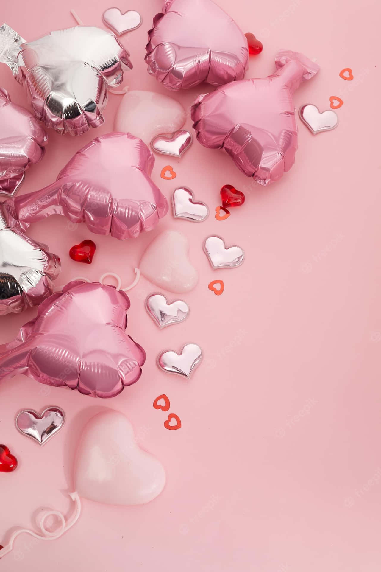 Pink og sølv oppustelige hjerteballoner romantisk baggrund