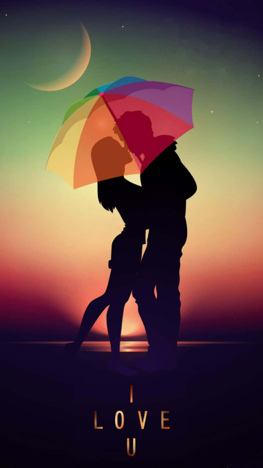 Rainbow Umbrella Couple Romantic Background Illustration
