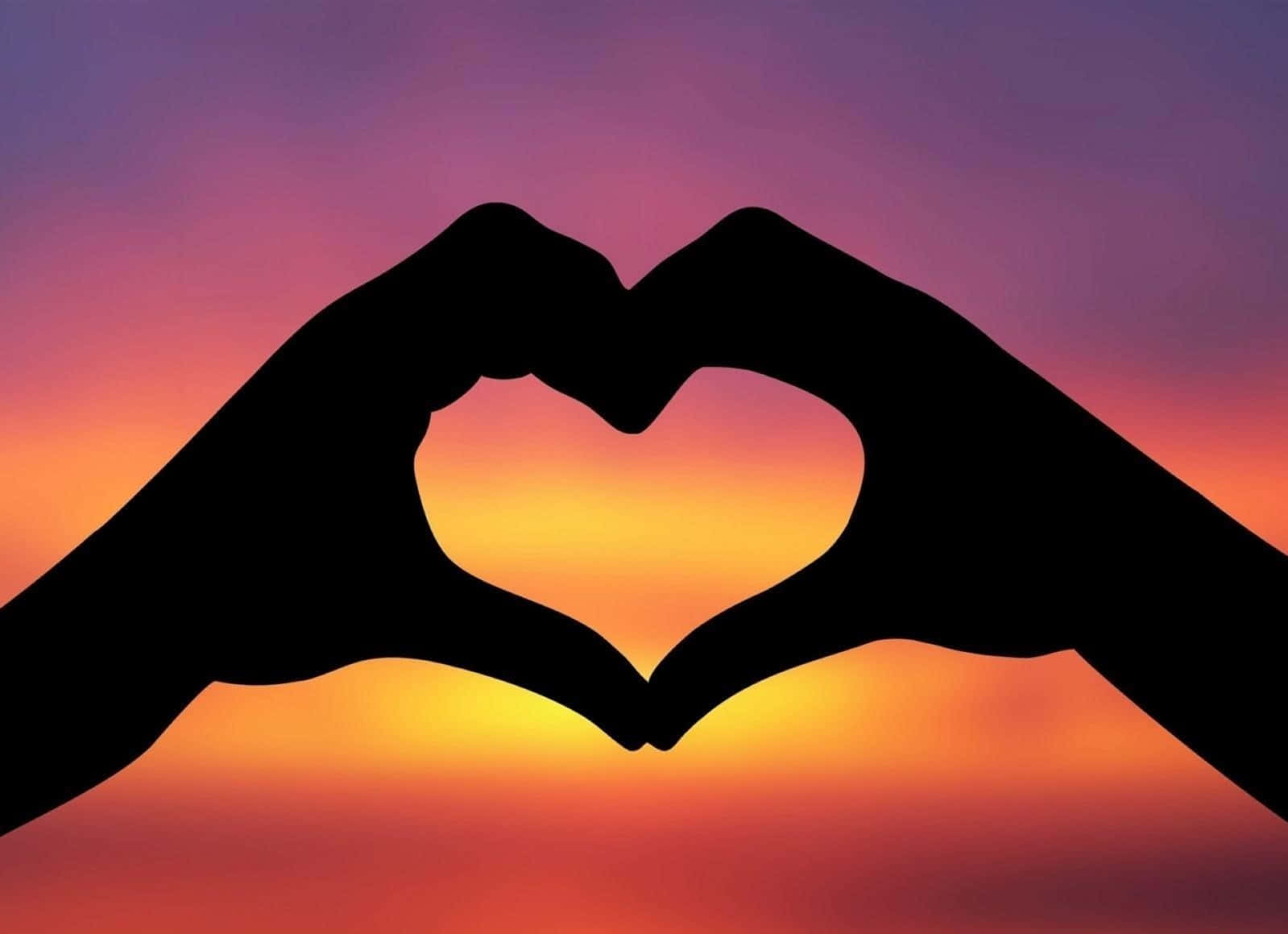 Silhouette Heart Hands With Sunset Romantic Background