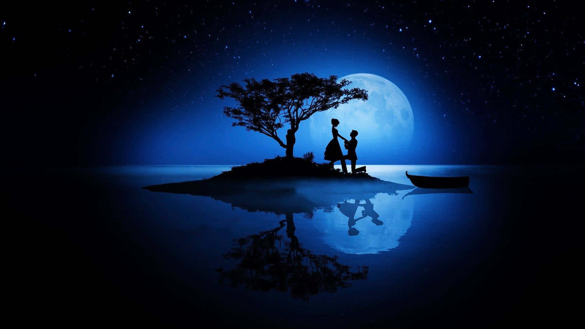 Romantic Blue Moon Lovers Wallpaper