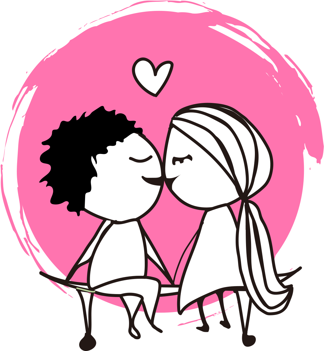 Romantic Cartoon Couple Love Heart Background PNG