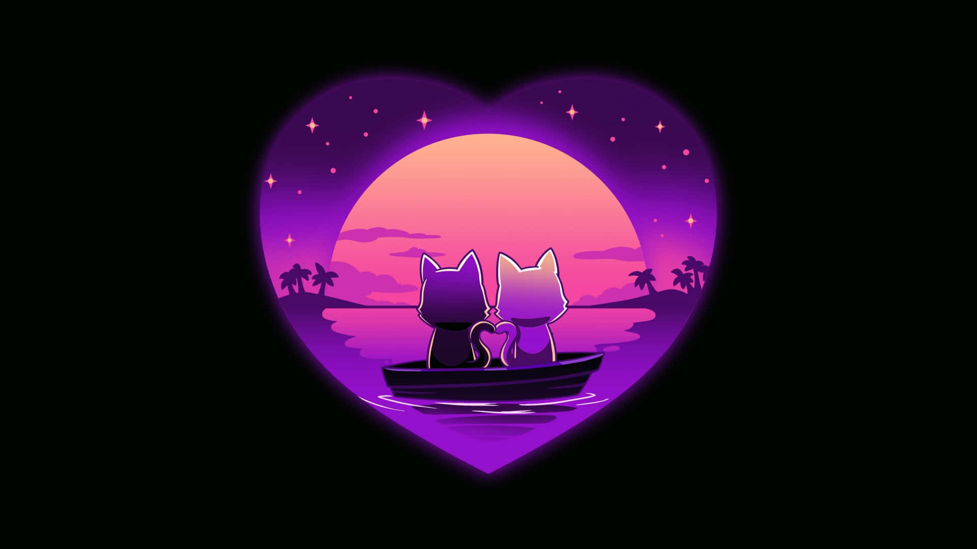 Romantic Cats Sunset Boat Heart Backdrop Wallpaper