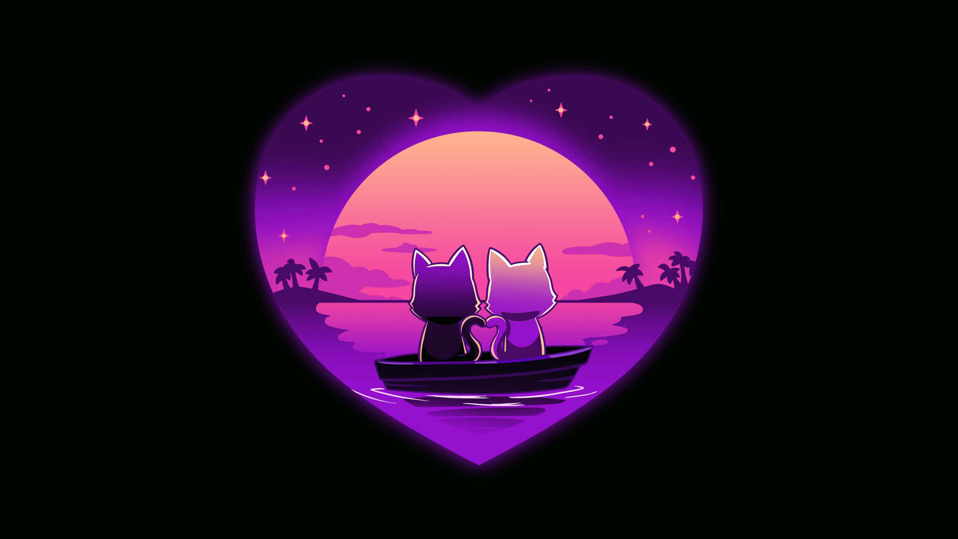 Romantic Cats Sunset Heart Aesthetic Wallpaper