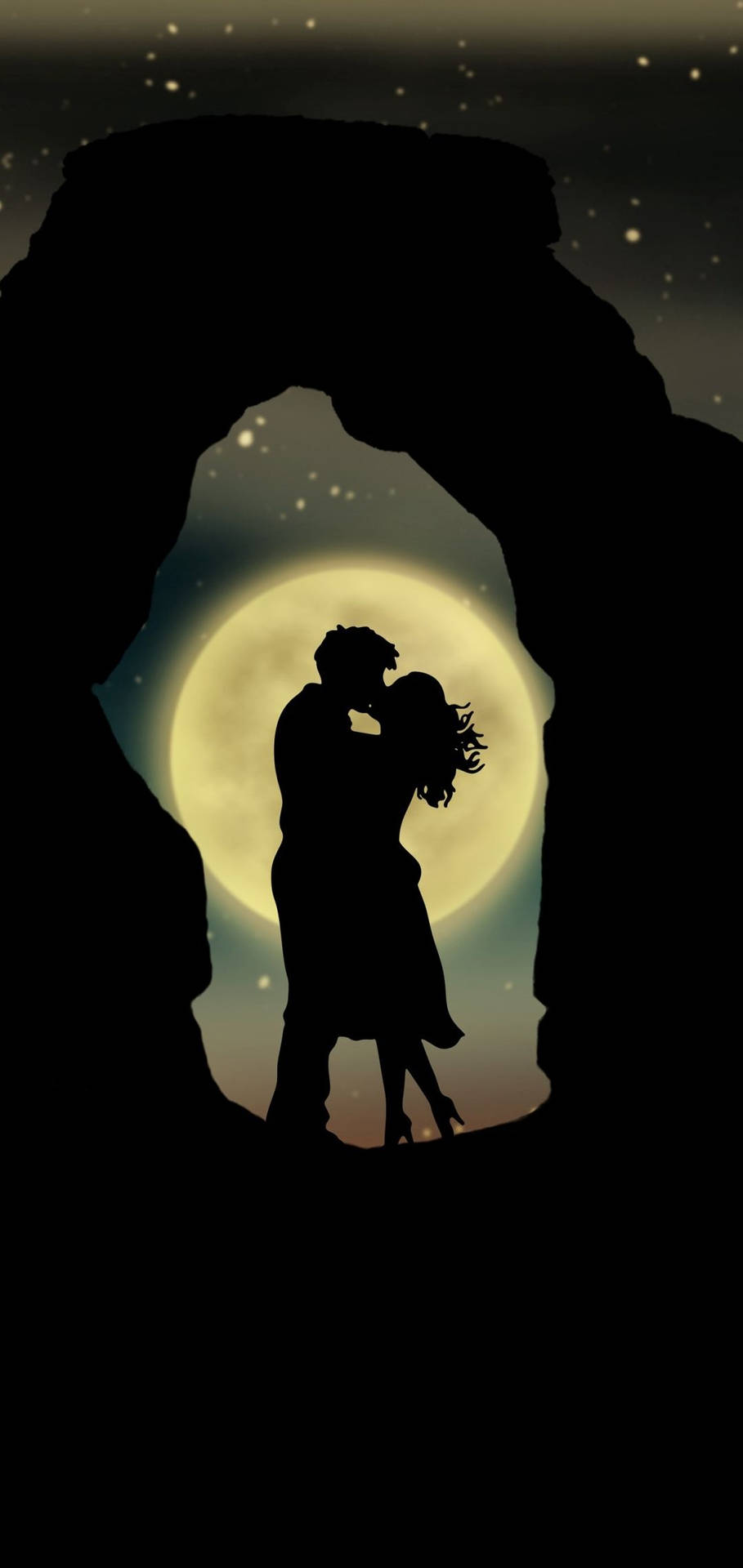 Romantic Couple And Full Moon Wallpaper