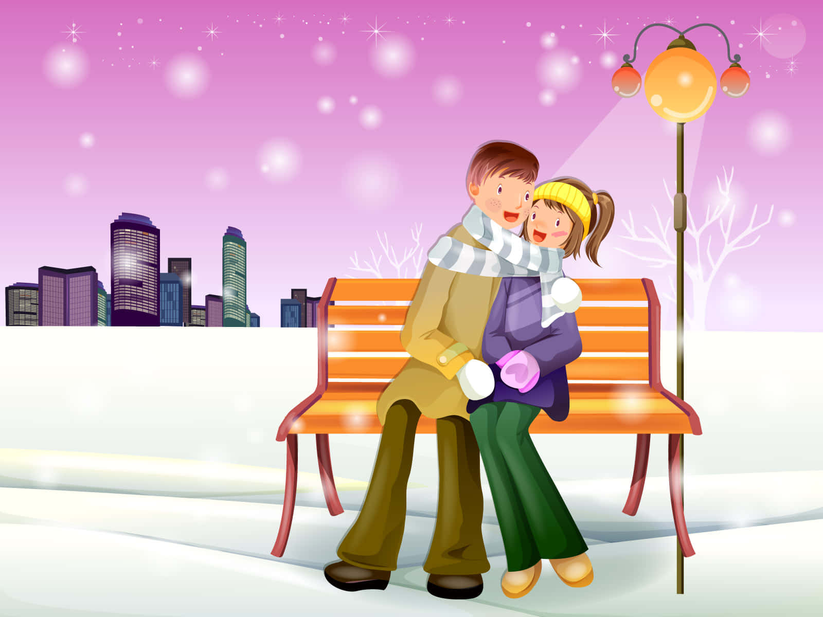 Romantic Couple Cartoon Art Wallpaper