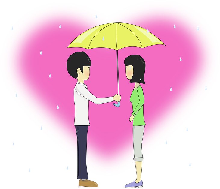 Romantic Couple Sharing Umbrella PNG