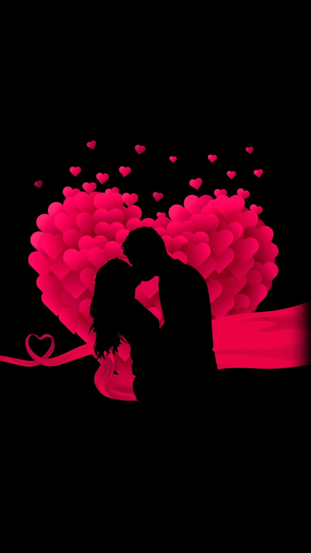 Romantic Couple Silhouette Love Heart Background Wallpaper