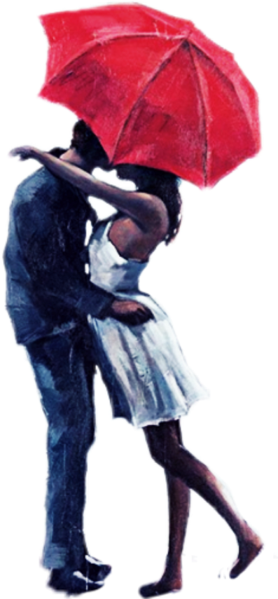 Romantic Couple Under Red Umbrella PNG