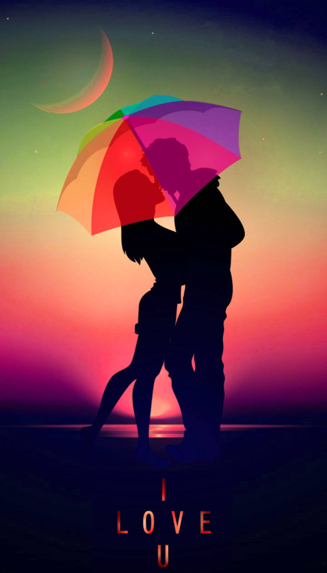 Download Romantic Couple Under Umbrella Profile Wallpaper 