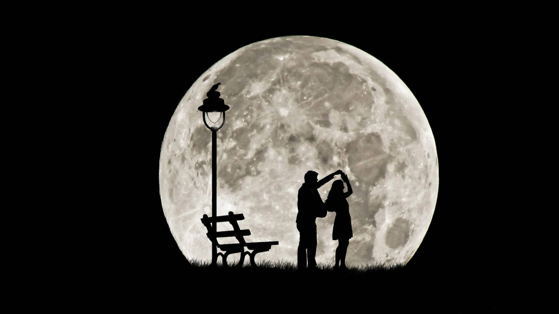 Romantisk Dans Med Månen Wallpaper