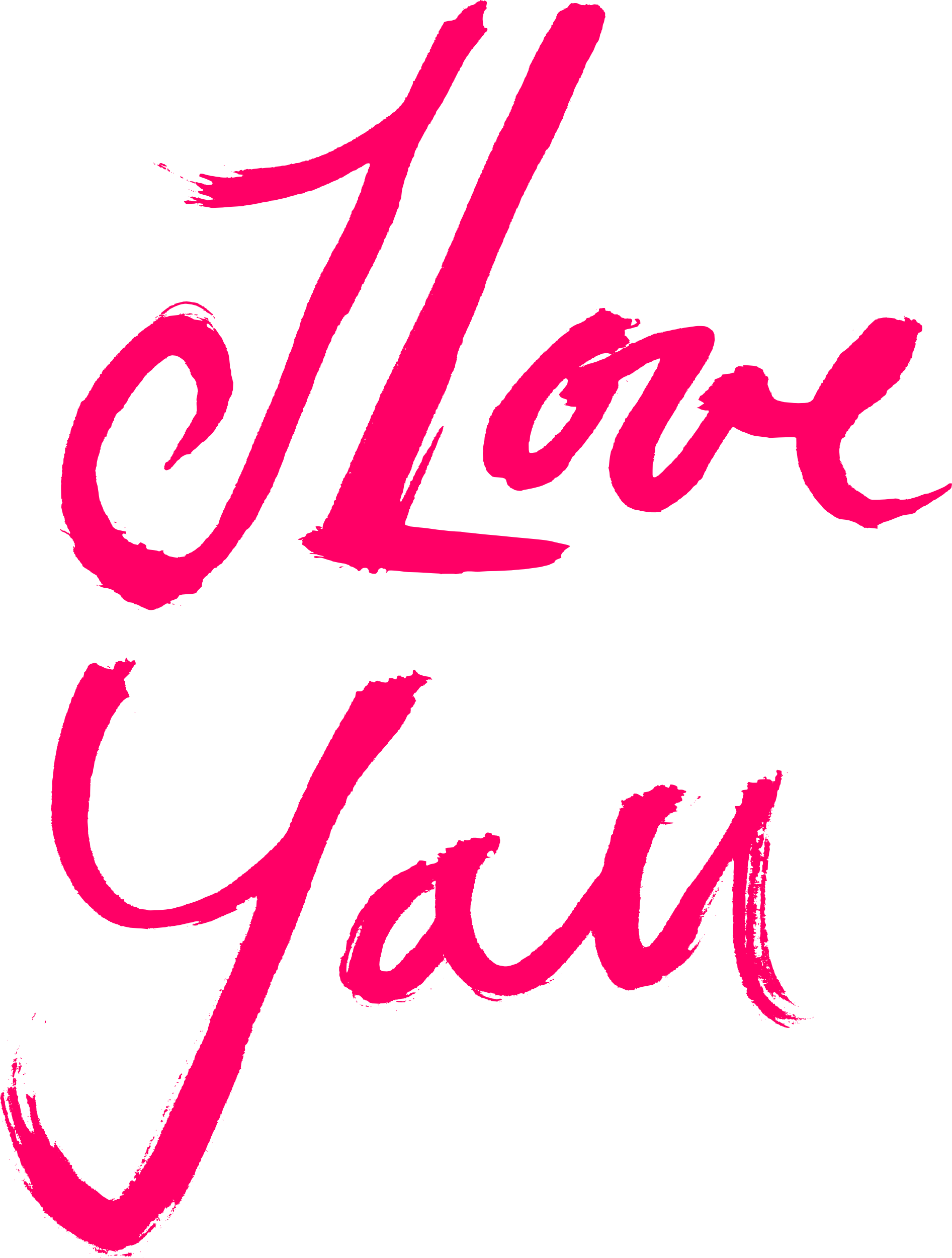 Romantic Declaration Brush Script PNG — Vibrant pink brushstroke text spelling 'Love You' in flowing cursive against a clean white background.